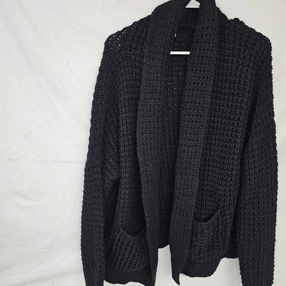 moon Sweaters - Moon Collection Black Knit Open Cardigan